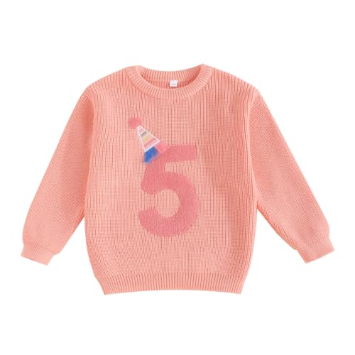 Yoolhamy Baby Mädchen Pullover Kinder Strickpullover Langarm Geburtstagspullover Strickoutfit Sweatshirt Handgesticktem Zahlen Strickwaren für Kleinkind Jumper Casual Winterkleidung, 5-6 Jahre von Yoolhamy
