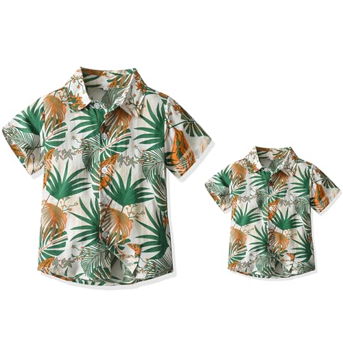 Yoolhamy Hawaii Hemd Männer Blumen Herren Kurzarm Hemden Vater und Sohn Passendes Sommerhemd Blätter Druck Urlaub Tops von Yoolhamy