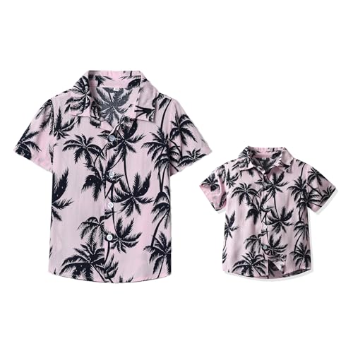 Yoolhamy Hawaii Hemd Männer Blumen Herren Kurzarm Hemden Vater und Sohn Passendes Sommerhemd Blätter Druck Urlaub Tops von Yoolhamy