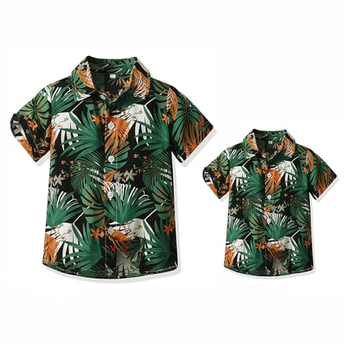 Yoolhamy Hawaii Hemd Männer Blumen Herren Kurzarm Hemden Vater und Sohn Passendes Sommerhemd Blätter Druck Urlaub Tops von Yoolhamy