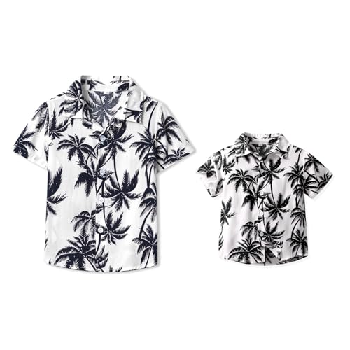 Yoolhamy Hawaii Hemd Männer Blumen Herren Kurzarm Hemden Vater und Sohn Passendes Sommerhemd Blätter Druck Urlaub Tops von Yoolhamy
