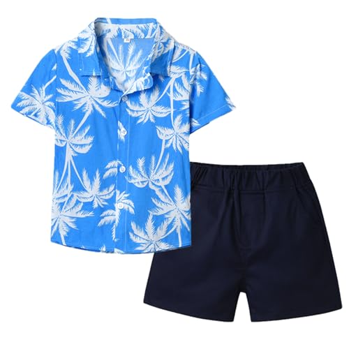 Yoolhamy Jungen Hawaii Hemd und Shorts Set Kokosnuss Baum Druck Sommer Outfits kurze Ärmel Kinder Button Down Shirts von Yoolhamy