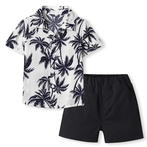 Yoolhamy Jungen Hawaii Hemd und Shorts Set Kokosnuss Baum Druck Sommer Outfits kurze Ärmel Kinder Button Down Shirts von Yoolhamy