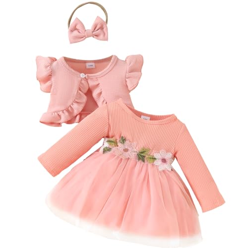 Yoolhamy Kleinkind Baby Mädchen Kleid und Strickjacke Set Langarm Baumwolle Prinzessin Tutu Kleider mit Outfits Mantel von Yoolhamy