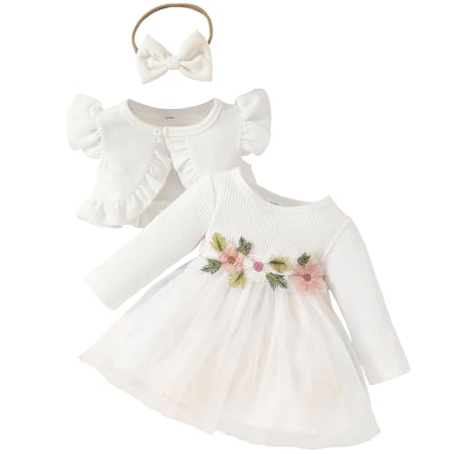 Yoolhamy Kleinkind Baby Mädchen Kleid und Strickjacke Set Langarm Baumwolle Prinzessin Tutu Kleider mit Outfits Mantel von Yoolhamy