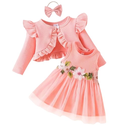 Yoolhamy Kleinkind Baby Mädchen Kleid und Strickjacke Set Langarm Baumwolle Prinzessin Tutu Kleider mit Outfits Mantel von Yoolhamy