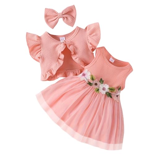 Yoolhamy Kleinkind Baby Mädchen Kleid und Strickjacke Set Langarm Baumwolle Prinzessin Tutu Kleider mit Outfits Mantel von Yoolhamy