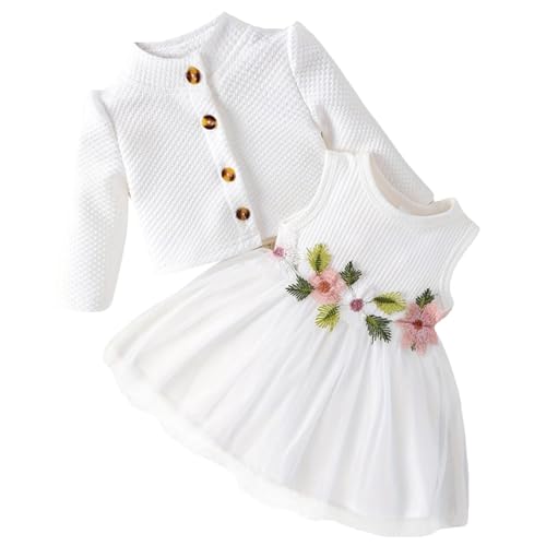 Yoolhamy Kleinkind Baby Mädchen Kleid und Strickjacke Set Langarm Baumwolle Prinzessin Tutu Kleider mit Outfits Mantel von Yoolhamy