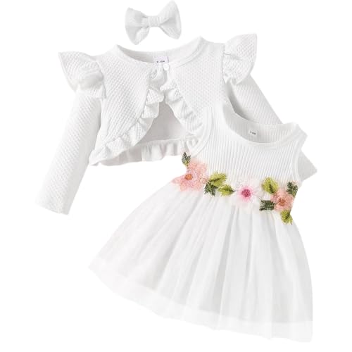 Yoolhamy Kleinkind Baby Mädchen Kleid und Strickjacke Set Langarm Baumwolle Prinzessin Tutu Kleider mit Outfits Mantel von Yoolhamy