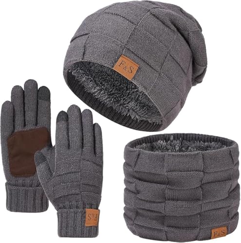 Yoolhamy Mütze Schal und Handschuh-Sets für Herren Damen, Winter Beanie Mütze Slouchy Strickmütze Touchscreen Handschuhe Schals Wärmer Wintermütze Halswärmer Schlauchschal Zubehör von Yoolhamy