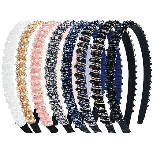 8 Stück Kristall Strass Stirnband Perlen Diamant Jeweled Sparkly Glitter Bling Gepolstert Breite Stirnbänder Kreuz Haarbänder Dicke Haarhalter Zubehör für Frauen Mädchen von Yoosit