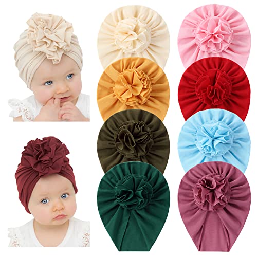 8 Stück Turban Hut Große Blume Haar Schleife Knoten Breite Headwraps Beanie Muslim Islamische Indien Kappe Frühling Sommer Krankenhaus Kindergarten Hut für Neugeborene Säugling Kleinkind Baby Mädchen von Yoosit