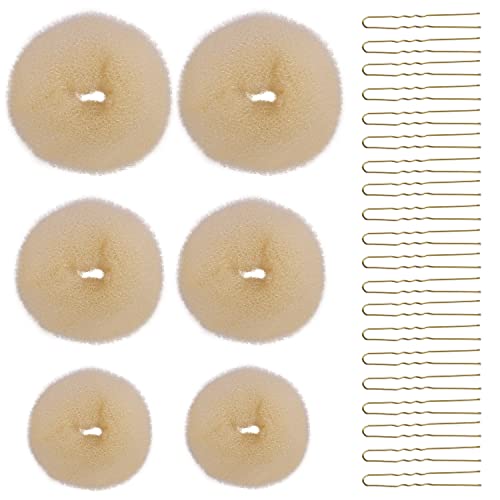 26 Stück Hair Bun Maker ​Set, 6 Stück Haarschmuck Knotenkissen mit 20 Stück U Form Haarnadeln Duttkissen Zubehör für Frauen Mädchen(Beige,Gold) von Yoosso