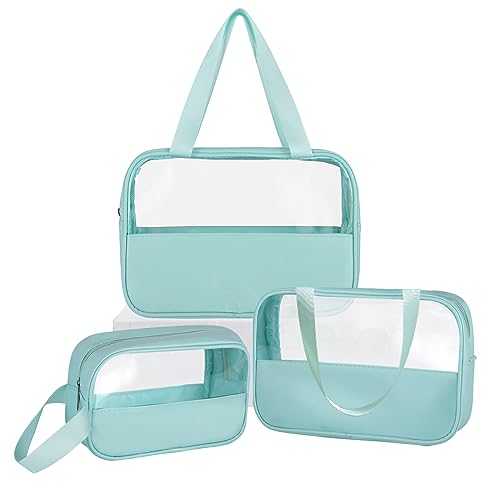 3 Stück transparente Reise-Kulturbeutel, verschiedene Größen, wasserdicht, Kulturbeutel, Kosmetiktaschen, PVC-Make-up-Tasche mit Reißverschluss, für Frauen und Mädchen, Reisen und Urlaub (grün), grün, von Yoosso