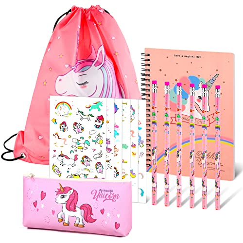 Einhorn-Geschenke für Mädchen, Schreibwaren-Geschenk-Set für Mädchen im Alter von 5 6 7 8 9 10 Jahren Geburtstag Einhorn Schreibwaren Sets für Mädchen zurück zur Schule inklusive Kordelzugbeutel, von Yoosso