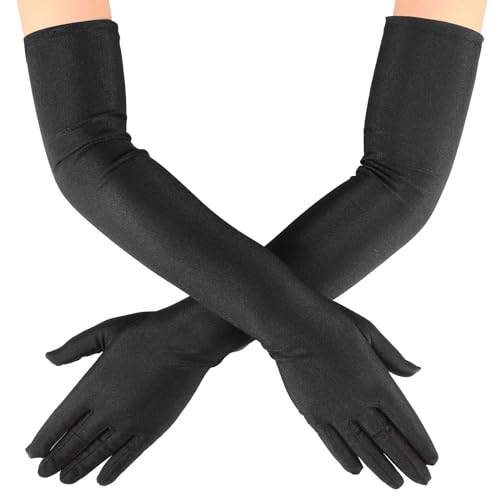 Yoosso 1 Paar Handschuhe Damen Lange, Schwarz Lange Opernhandschuhe 1920er jahre Accessoires Fasching Kostüm Damen für Halloween Karneval Fasching Fest Party von Yoosso