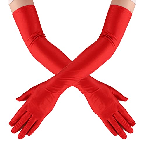 Yoosso 1 Paar Rote Handschuhe Lang, Abendhandschuhe Handschuhe Damen Elegant 1920er Handschuhe für Frauen Mädchen Halloween Weihnachten Karneval Fasching Weiberfastnacht Fest Party Kostüm von Yoosso