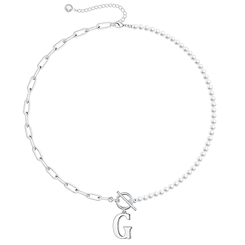 Yoosteel Perlen-Halskette für Damen, zierliche Perlenkette, Choker-Initialen-Halsketten für Frauen, Knebelverschluss, Büroklammer, Gliederkette, Schmuck, Geschenke, Messing, kein Edelstein von Yoosteel