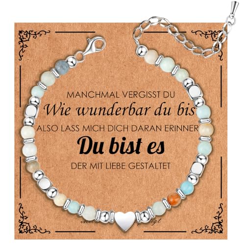 Yootiko Handgemachtes Armband Mädchen Damen, Heilstein Perlenarmband Edelstahl, Verstellbares Boho Armband mit Karte & Box, Einschulung Geburtstag Geschenk von Yootiko