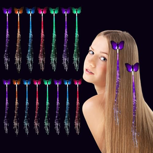 Yootiko LED Blinkendes Haargeflecht,15 stück LED Haarschmuck Leuchtendes Seidengeflecht Styling Werkzeug LED Haarschmuck Schmetterling Haarklammer für Led Haarreif Neon Party Geschenke in the Dark von Yootiko