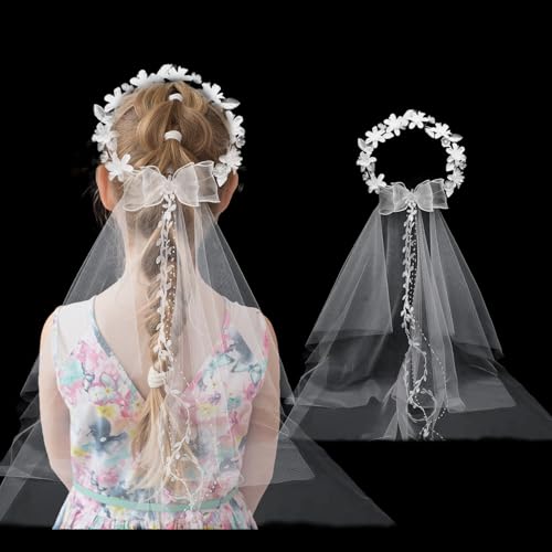 Yootiko Stirnband Kommunion Mädchen, Taufe Haarschmuck Prinzessin Blumen Haarreif Hochzeit Haarschmuck Erstkommunion Mädchen Durchmesser 22cm Geeignet für Kindertaufe und Hochzeit Blumenmädchen von Yootiko