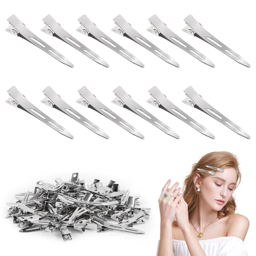 Yooyan 100 Stück Haarspangen Silberne Haarklammern Damen, Metall Haarklammer 5,5 cm, Spangen Friseursalon, Alligator Clips, Haarclips Damen für Abschlussball, Party, Salon, DIY-Haarspangen Klein von Yooyan