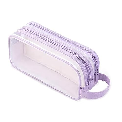 Yopeissn 1 Stück Gitternetz-Federmäppchen mit 2 Fächern, Stifttasche, Durchsichtiges Federmäppchen, Transparente Make-Up-Tasche für Teenager, Studenten, College-Lila von Yopeissn