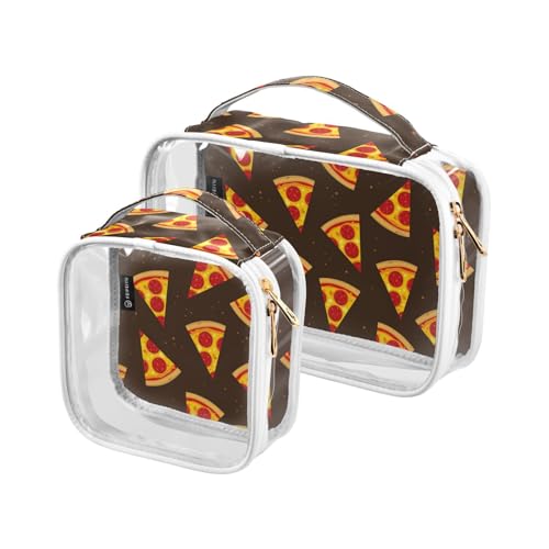 Transparente Kulturbeutel, süße Pizza, 2 Stück, transparente Make-up-Taschen mit Reißverschluss, transparente Reisetaschen für Toilettenartikel, PVC-Kosmetiktaschen für Damen und Herren, mehrfarbig, von Yopersonalizes