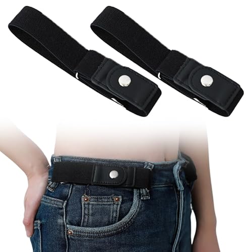 Yopolaz Elastischer Gürtel ohne Schnalle, bequem, unsichtbar, für Damen und Herren, dehnbarer Gürtel für Jeans und Hosen, 2 Stück, Schwarz x 2, Normal von Yopolaz