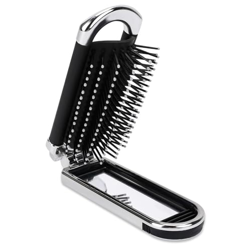 Yorajuy Reisebürste für Frauen – Faltbare Haarbürste zum Entwirren der Haare mit Spiegel – Taschenformat Make-up-Zubehör für Geldbörse, Tasche, Tasche, Koffer, Reisen von Yorajuy