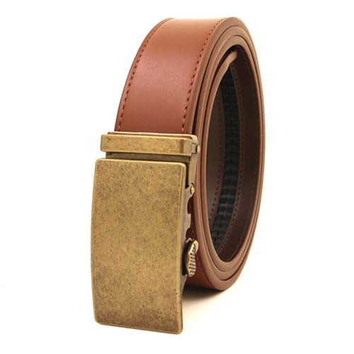Yorggvel Herren Automatik Gürtel,Männer Freizeit Gürtel Echtleder mit Ratsche Legierung Gold Schnalle,Breite 3.5CM (Länge 130cm) von Yorggvel