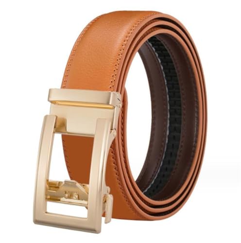 Yorggvel Herren Gürtel Echt Leder,Männer Freizeit Gürtel mit Ratsche Legierung Automatische Schnalle in Gold,Breite 3.5CM,Mehrfarbig (Braungelb, Länge 115cm) von Yorggvel