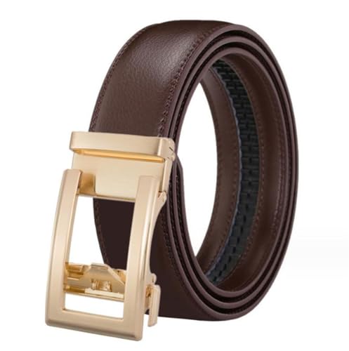 Yorggvel Herren Gürtel Echt Leder,Männer Freizeit Gürtel mit Ratsche Legierung Automatische Schnalle in Gold,Breite 3.5CM,Mehrfarbig (Kaffee, Länge 125cm) von Yorggvel