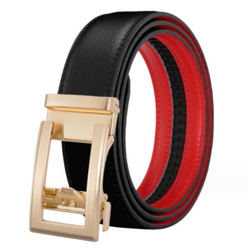 Yorggvel Herren Gürtel Echt Leder,Männer Freizeit Gürtel mit Ratsche Legierung Automatische Schnalle in Gold,Breite 3.5CM,Mehrfarbig (Schwarz-rot, Länge 130cm) von Yorggvel