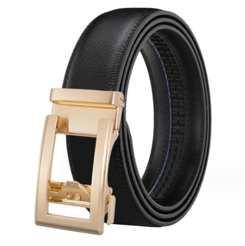 Yorggvel Herren Gürtel Echt Leder,Männer Freizeit Gürtel mit Ratsche Legierung Automatische Schnalle in Gold,Breite 3.5CM,Mehrfarbig (schwarz, Länge 110cm) von Yorggvel