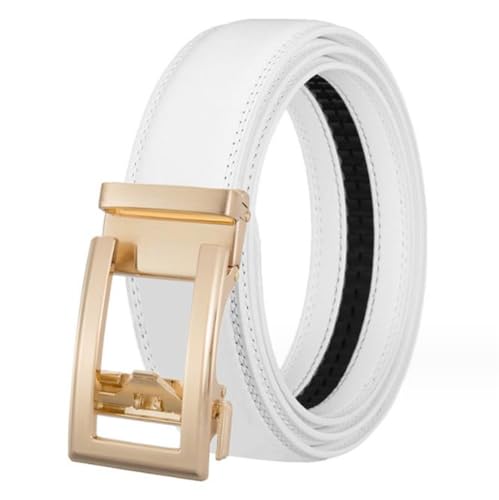 Yorggvel Herren Gürtel Echt Leder,Männer Freizeit Gürtel mit Ratsche Legierung Automatische Schnalle in Gold,Breite 3.5CM,Mehrfarbig (weiß, Länge 115cm) von Yorggvel