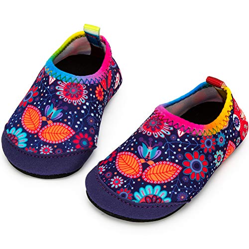 Yorgou Baby Strandschuhe Schwimmschuhe Badeschuhe Wasserschuhe Schnelltrocknende Aquaschuhe rutschfest Barfuss Schuh für Kinder Beach Pool, Blume / Violett, 15/16 EU von Yorgou