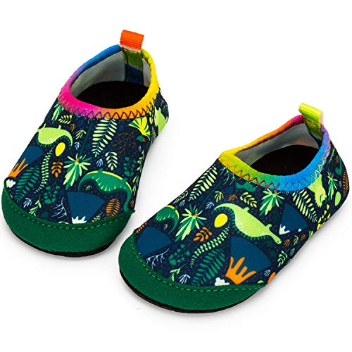 Yorgou Baby Strandschuhe Schwimmschuhe Badeschuhe Wasserschuhe Schnelltrocknende Aquaschuhe rutschfest Barfuss Schuh für Kinder Beach Pool, Dinosaurier/Grün(fersenschutz), 15/16 EU von Yorgou