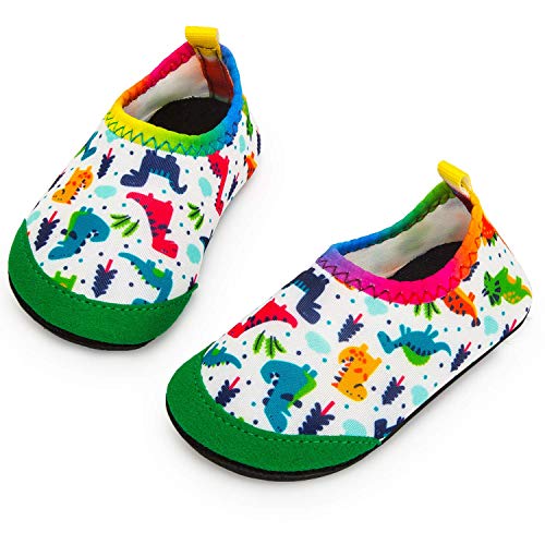 Yorgou Baby Strandschuhe Schwimmschuhe Badeschuhe Wasserschuhe Schnelltrocknende Aquaschuhe rutschfest Barfuss Schuh für Kinder Beach Pool, Dinosaurier / Weiß, 19/20 EU von Yorgou