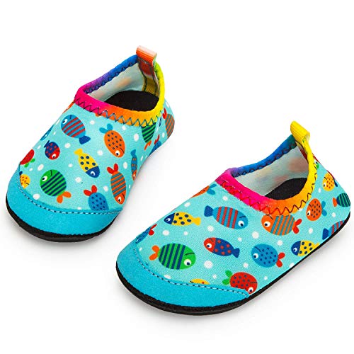 Yorgou Baby Strandschuhe Schwimmschuhe Badeschuhe Wasserschuhe Schnelltrocknende Aquaschuhe rutschfest Barfuss Schuh für Kinder Beach Pool, Fisch / Blau, 27/28 EU von Yorgou