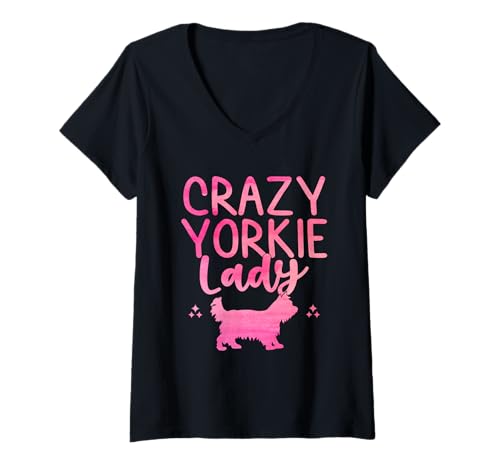 Damen Crazy Yorkie Lady Yorkshire Terrier Yorkies Hund T-Shirt mit V-Ausschnitt Damen Crazy Yorkie Lady Yorkshire Terrier Yorkies Hund T-Shirt mit V-Ausschnitt von Yorkie Dog Yorkshire Terrier Lover Gifts