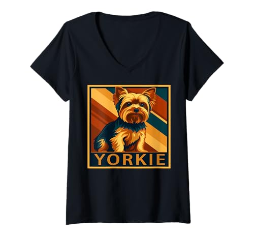 Damen Yorkshire Terrier Süß im Retro-Look T-Shirt mit V-Ausschnitt Damen Yorkshire Terrier Süß im Retro-Look T-Shirt mit V-Ausschnitt von Yorkie Lover Gifts