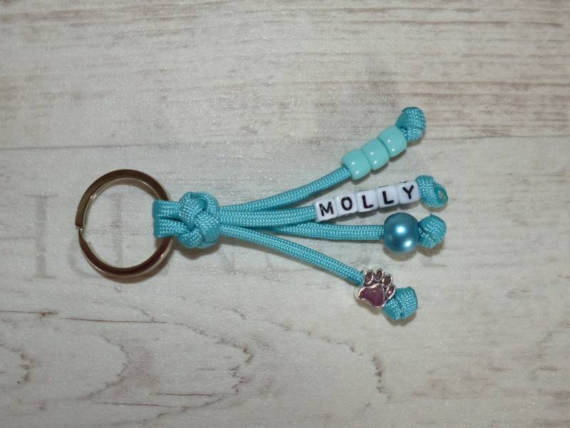 Schlüsselanhänger Taschenbaumler Aus Paracord in Türkis Personalisierbar Mit Name Anhänger Key Chain Geschenk Hundeschmuck von YorkieTownDesign
