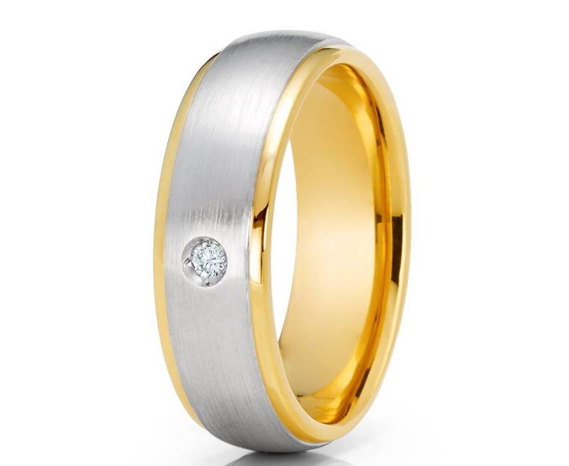 14K Gelbgold Ehering Diamant Heiliger Abschluss Männer & Frauen von YorksJewelryDesign