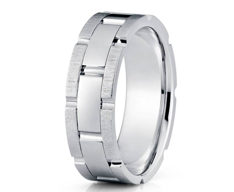 14K Weißgold Ehering Männer & Frauen Gold Nut Jubiläumsring Bürste Designer Ring von YorksJewelryDesign