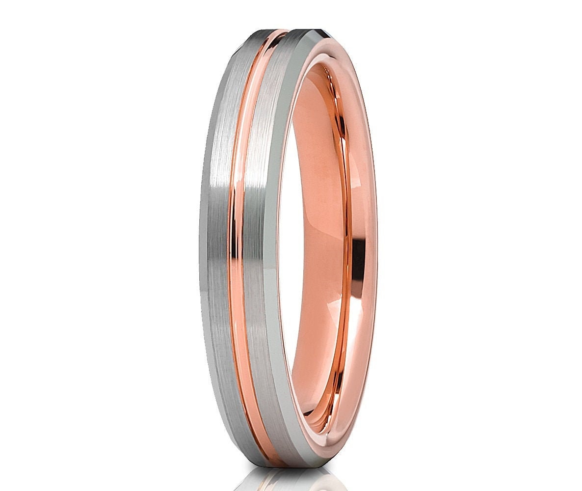 4mm Roségold Ring, Wolfram Ehering, Wolfram Hartmetall Ring, Jahrestag Ring, Herren & Frauen, Rosegold Ring, Unikat Tungsten, 18K von YorksJewelryDesign