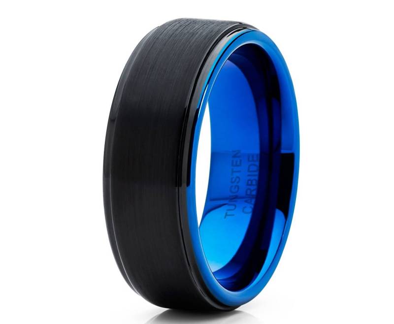 Blau Wolfram Ehering Ring Schwarz Männer & Frauen Hartmetallring Jahrestag Verlobungsring von YorksJewelryDesign