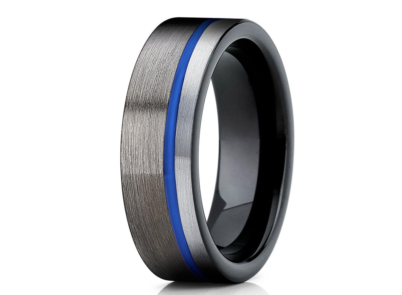 Blau Wolfram Ring, Wolfram Ring, Männer & Frauen, Schwarzer Ehering, Comfort Fit Ring von YorksJewelryDesign