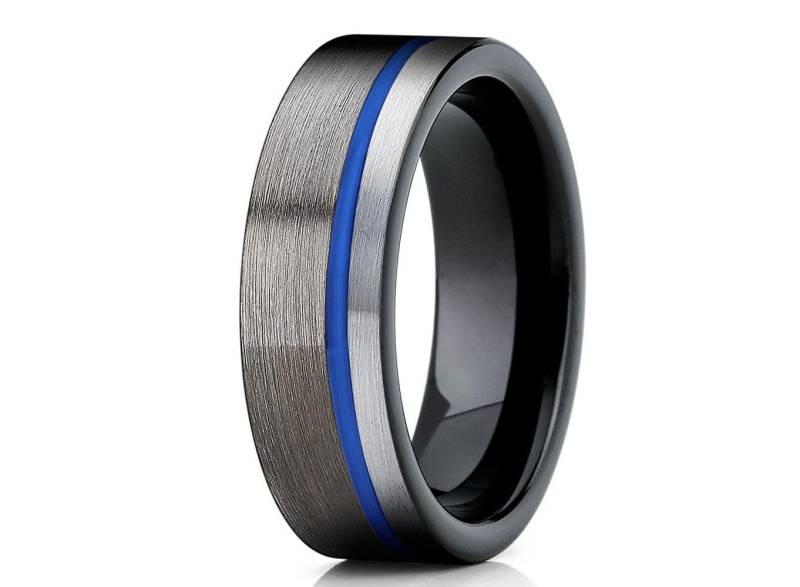 Blau Wolfram Ring, Wolfram Ring, Männer & Frauen, Schwarzer Ehering, Comfort Fit Ring von YorksJewelryDesign