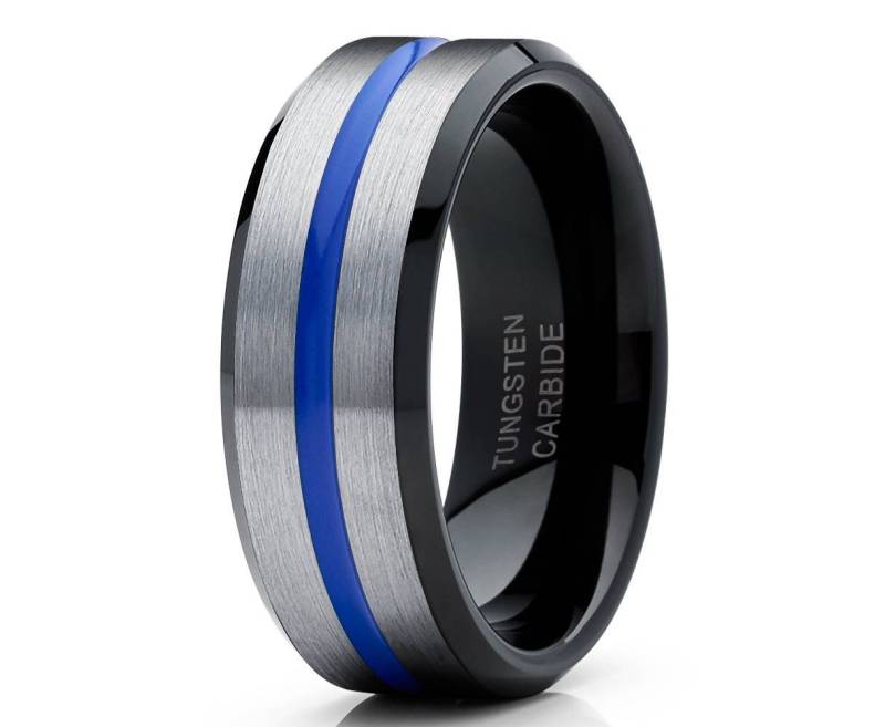 Blauer Wolframring Wolframring, Blauer Ehering, Herrenring von YorksJewelryDesign